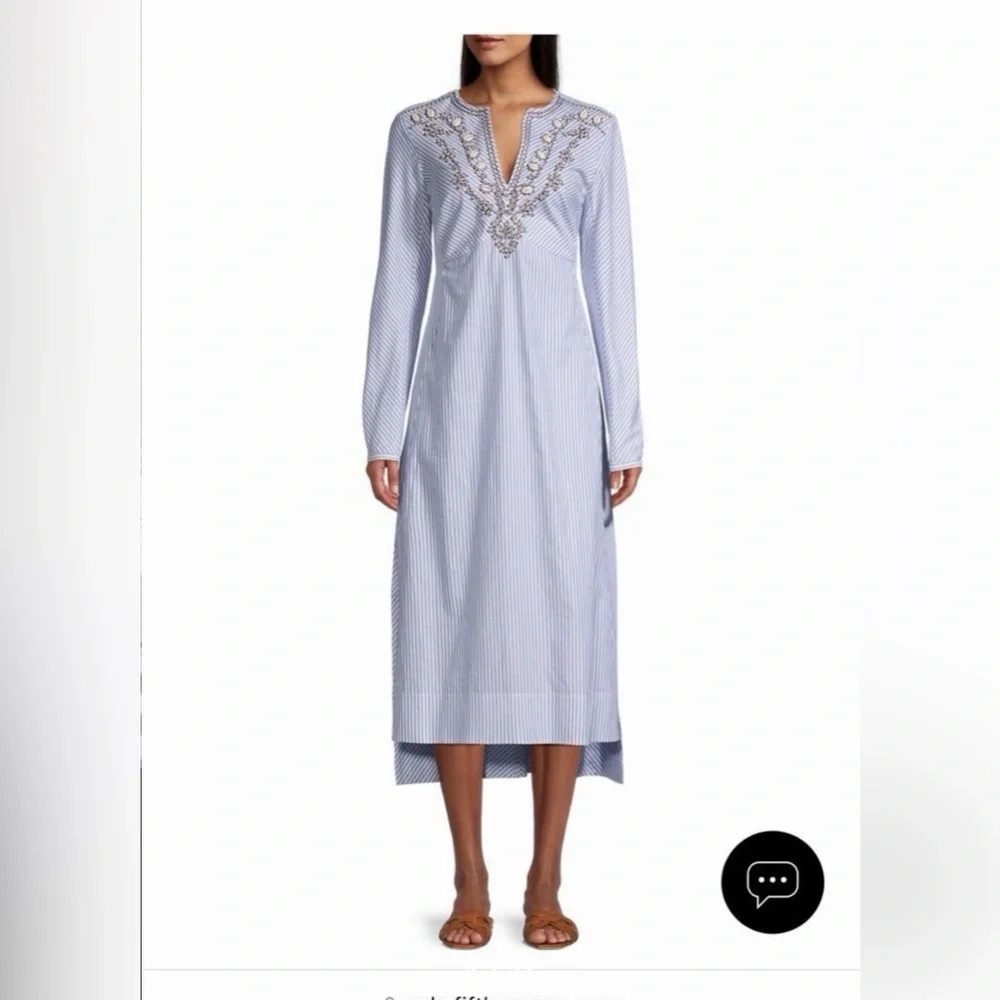 TORY BURCH EMBELLISHED STRIPE STEP HEM MIDI TUNIC DRESS